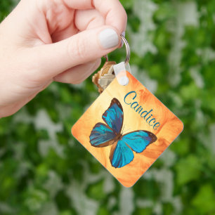 Tropical Blue and Turquoise Gem Colored Butterfly Keychain