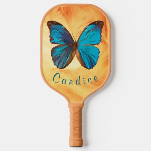Tropical Blue and Turquoise Gem Colored Butterfly Pickleball Paddle