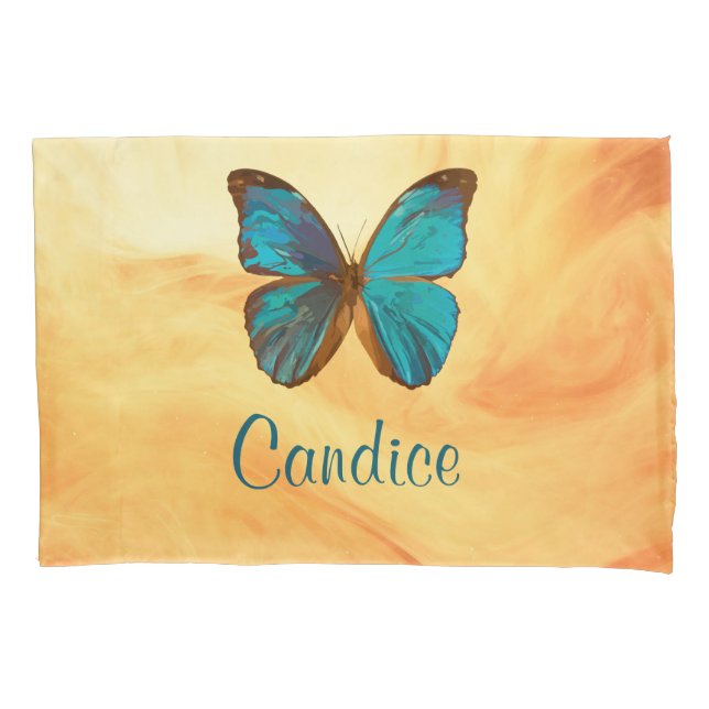 Tropical Blue and Turquoise Gem Colored Butterfly Pillow Case (Front)
