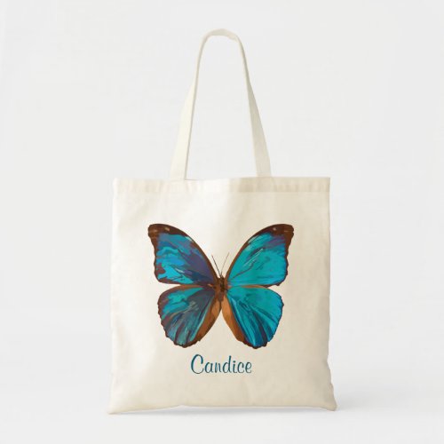 Tropical Blue and Turquoise Gem Colored Butterfly Tote Bag