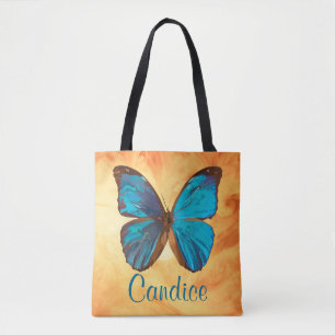 Tropical Blue and Turquoise Gem Colored Butterfly Tote Bag