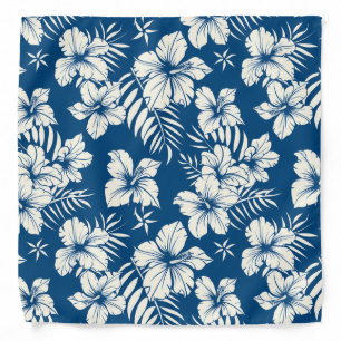 Tropical Blue and White Floral Bandana