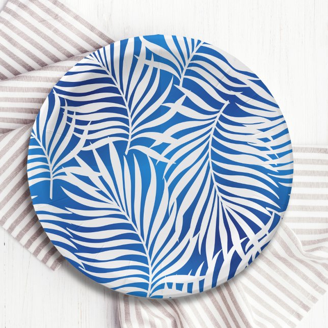 Tropical Blue And White Foliage | Floral Paper Plates (Creator Uploaded)