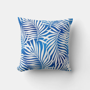 Tropical Blue And White Foliage Floral Throw Pillow