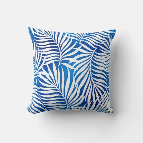Tropical Blue And White Foliage  Floral Throw Pillow