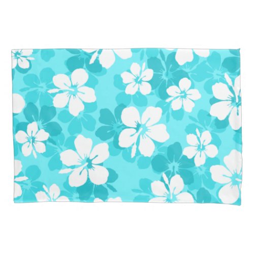 Tropical Blue and White Hibiscus Flower Pattern Pillow Case