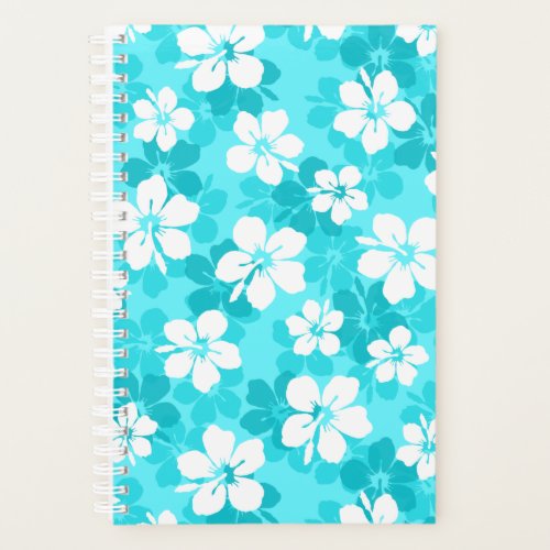 Tropical Blue and White Hibiscus Flower Pattern Planner