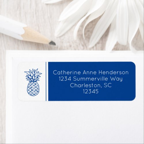 Tropical Blue and White Pineapple Personalized Label