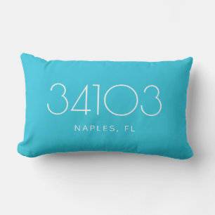 Tropical Blue and White Zip Code Outdoor Lumbar Pillow