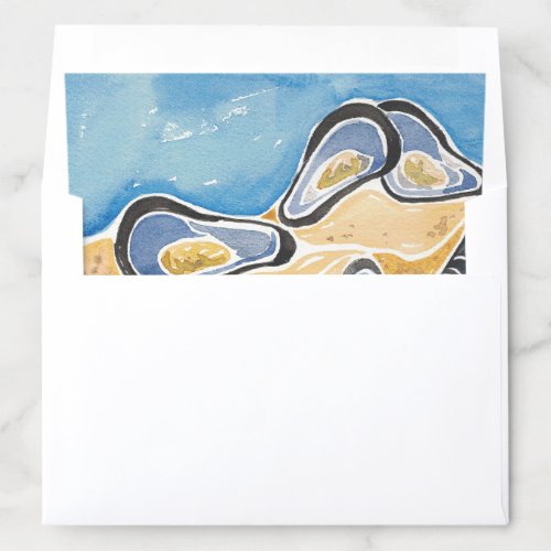 Tropical Blue and Yellow Watercolor Mussels Beach Envelope Liner