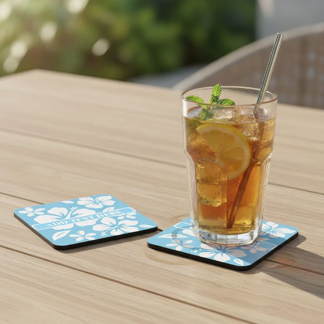 Tropical Blue Beach Flowers Beverage Coaster (Creator Uploaded)