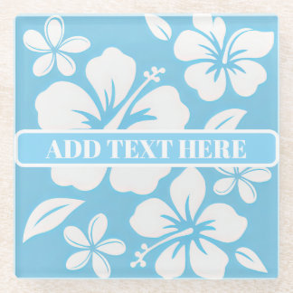 Tropical Blue Beach Flowers Glass Coaster