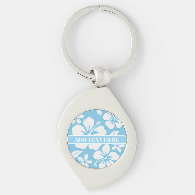 Tropical Blue Beach Flowers Keychain (Front)