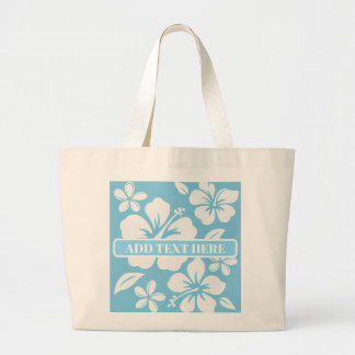 Tropical Blue Beach Flowers Large Tote Bag
