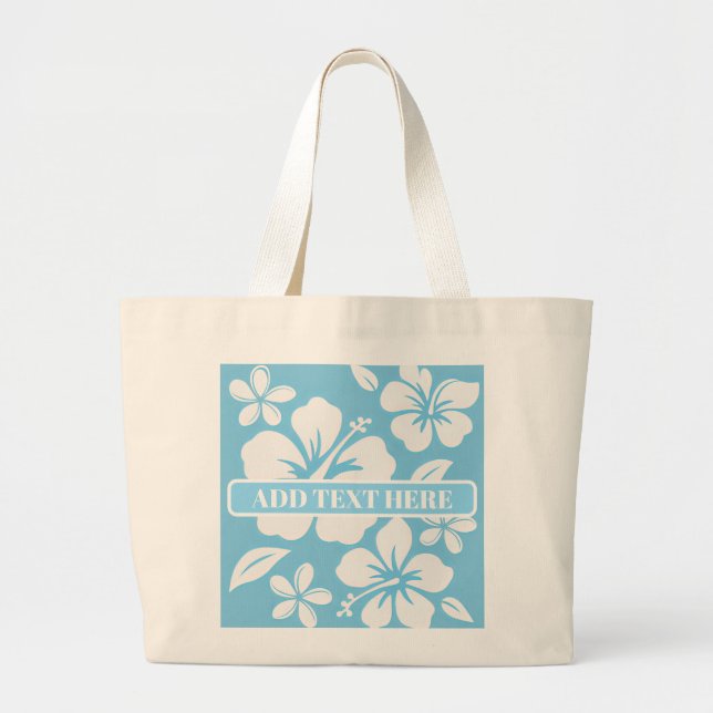 Tropical Blue Beach Flowers Large Tote Bag (Front)