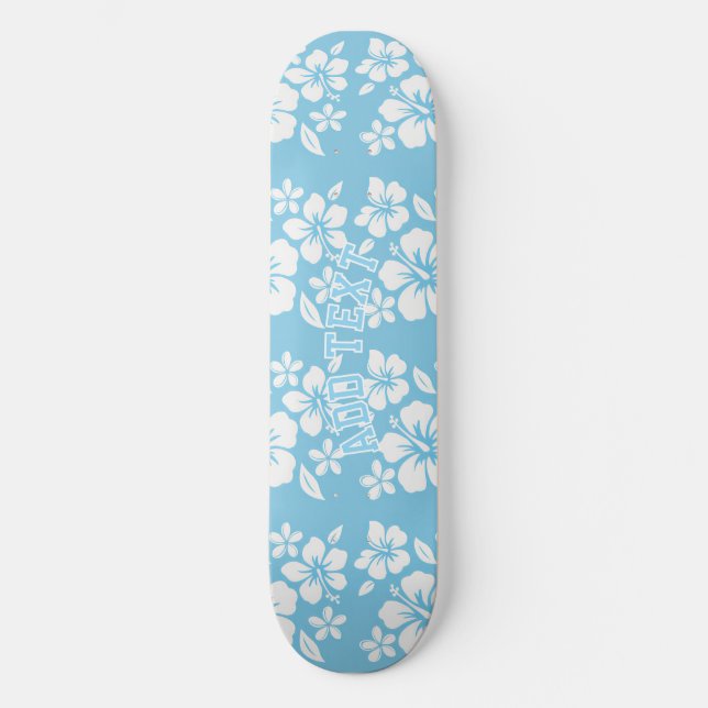 Tropical Blue Beach Flowers Skateboard (Front)