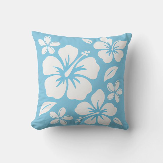 Tropical Blue Beach Flowers Throw Pillow (Front)
