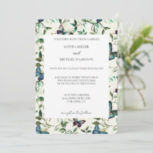 Tropical Blue Butterflies Wedding Invitation