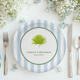 Tropical Blue Cabana Stripe Coastal Retro Wedding Paper Plates