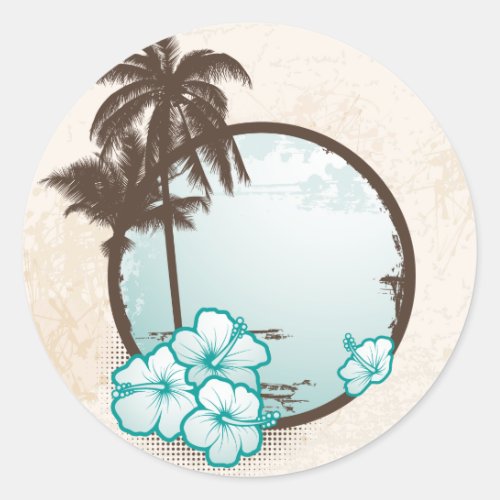 Tropical blue circle classic round sticker