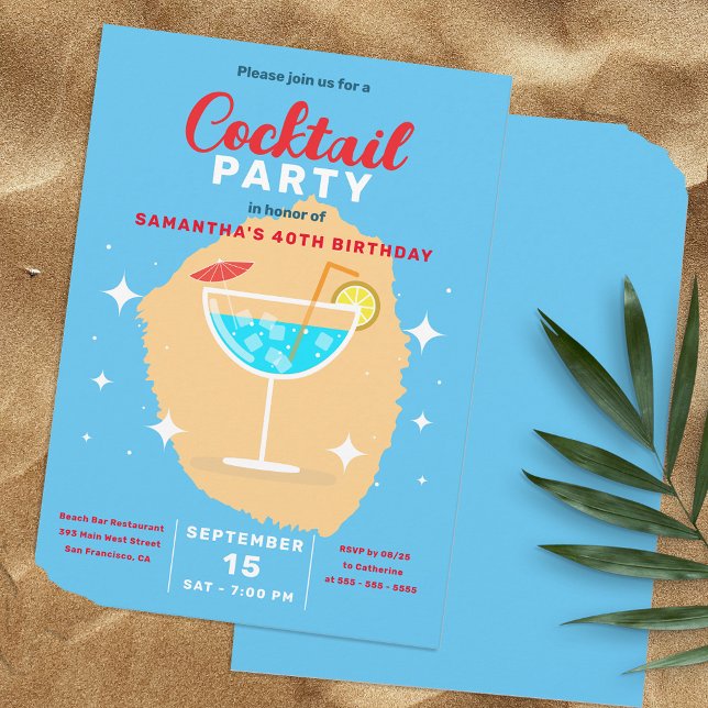 Tropical Blue Cocktail 40th Birthday Party Invitation (Creator Uploaded)