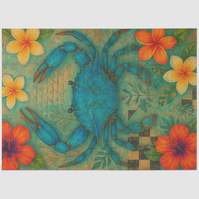 Tropical Blue Crab Decoupage Paper – Coastal  (Front)