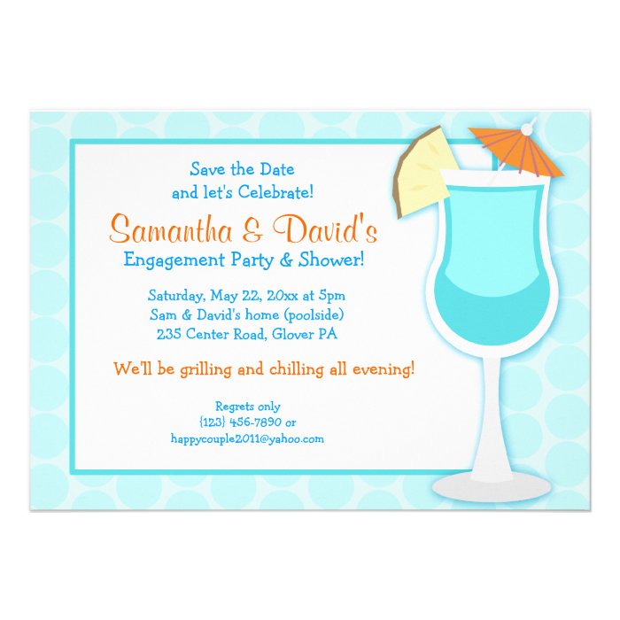 Tropical Blue Drink 5x7 Bridal Shower Invite