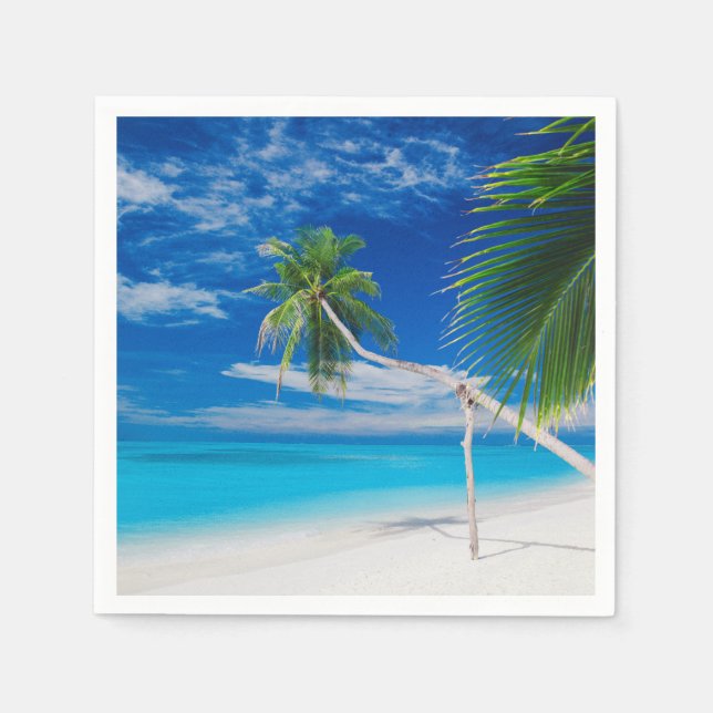 Tropical Blue Exotic Bahamas Beach Palms Napkins (Front)