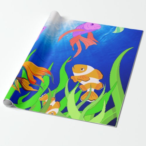Tropical Blue Fish Haven Underwater Wonder  Wrapping Paper