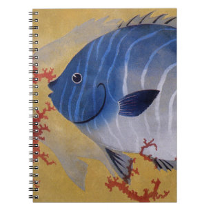 Tropical Blue Fish Vintage Coral Marine Ocean Life Notebook