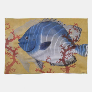 Tropical Blue Fish Vintage Coral Marine Ocean Life Towel