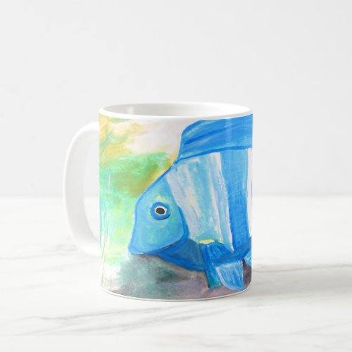 Tropical blue fish Watercolor Sea Ocean Coffee Mug