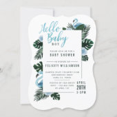 Tropical Blue Flamingo Rose Baby Shower Invitation (Front)