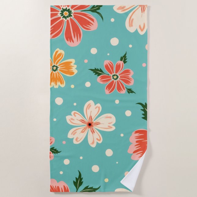 Tropical Blue Floral Beach Towel (Front)