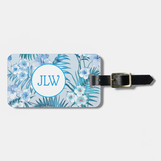 Tropical Blue Floral  Luggage Tag (Front Horizontal)