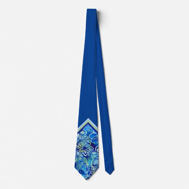 Tropical Blue Floral Neck Tie (Front)