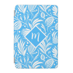 Tropical Blue Floral Pattern Diamond Monogram iPad Mini Cover