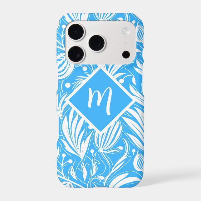 Tropical Blue Floral Pattern Diamond Monogram Iphone Case (Back)