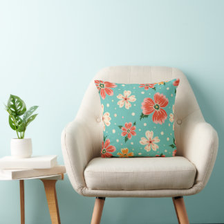 Tropical Blue Floral Throw Pillow