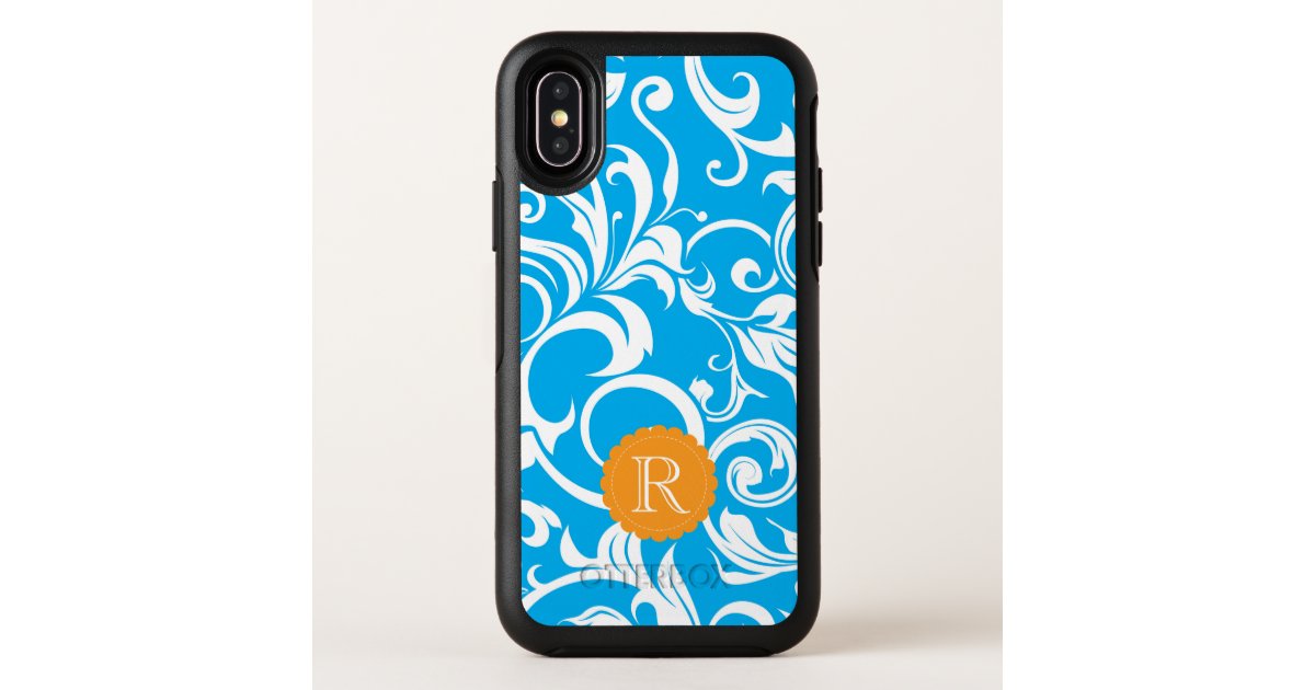 Tropical Blue Floral Wallpaper Swirl Monogram Otterbox Iphone Case