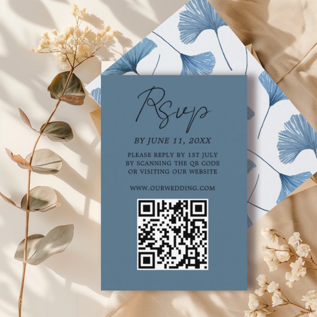 Tropical Blue Ginkgo Leaf Wedding RSVP Card (Creator Uploaded)
