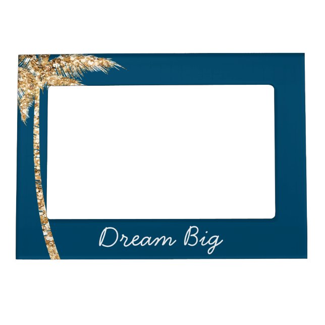 Tropical Blue Gold Glitter Palm Trees Magnetic Frame (Front)