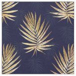 Tropical Blue Gold Palm Leaves Greenery Fabric