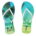 Tropical Blue/Green Beach & Palm Tree Initial Flip Flops Tropical Blue/Green Beach & Palm Tree Initial Flip Flops