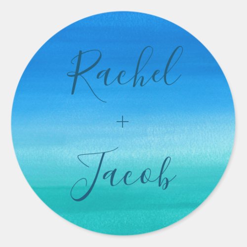 Tropical Blue  Green Beach Wedding Classic Round Sticker