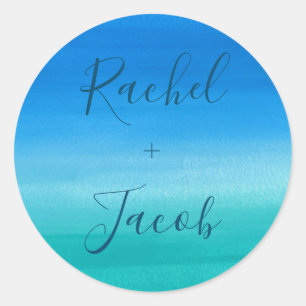 Tropical Blue & Green Beach Wedding Classic Round Sticker