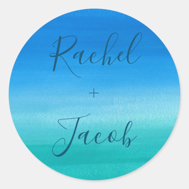 Tropical Blue & Green Beach Wedding Classic Round Sticker (Front)