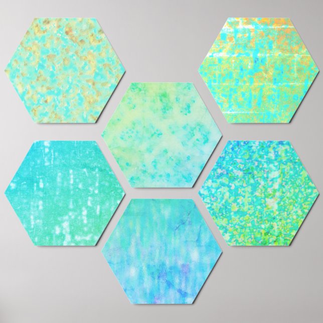 Tropical Blue Green Hexagonal Art Collection Foam Core Photo Tile (Front)