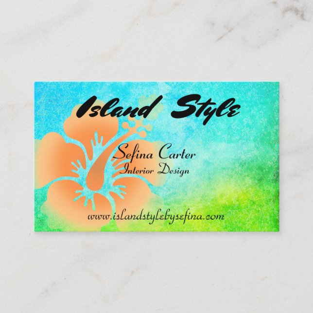Tropical Blue Green Hibiscus Flower Business Card (Front)