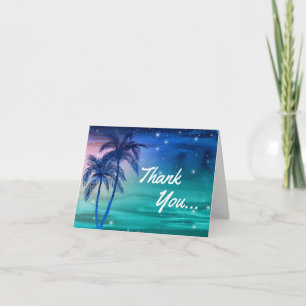 Tropical Blue Green Palm Tree Thank You Cards
